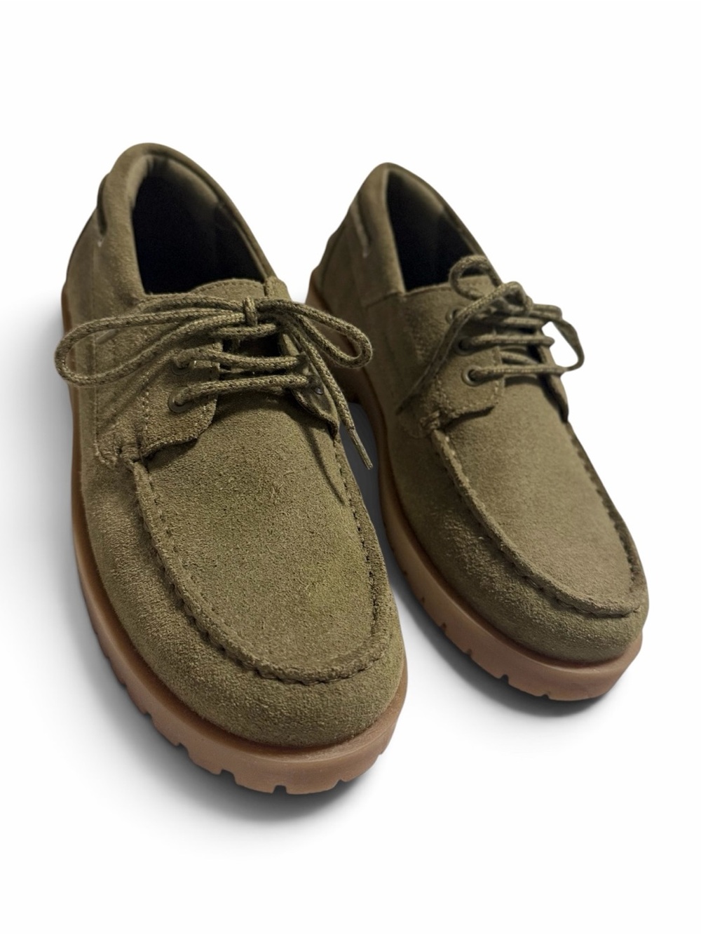 Zara Olive/Khaki Green Leather Kids Deck/Boat Lace-Up Shoes - Size 2.5